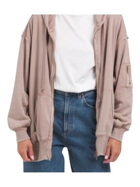 Women's Tan Hooded zip up oversized sweatshirt